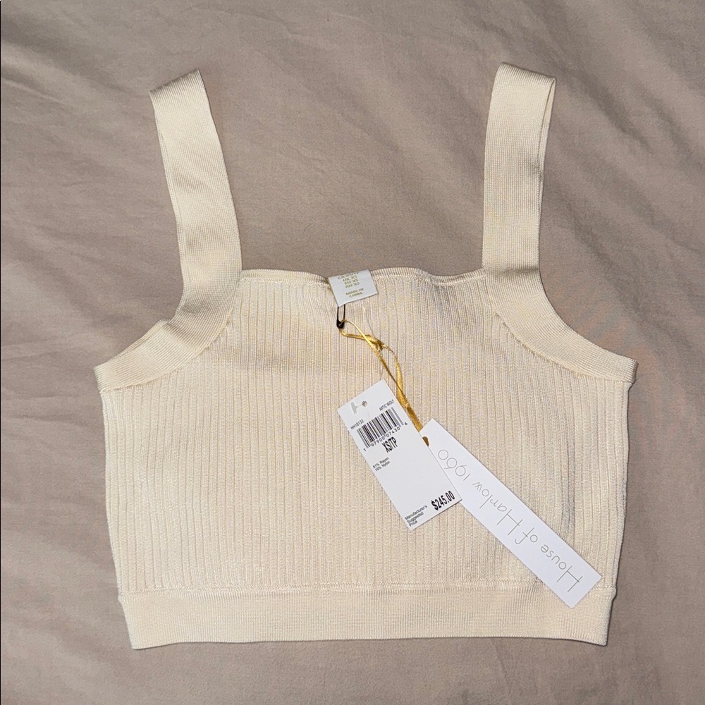 House of Harlow Cream Ribbed Crop Top